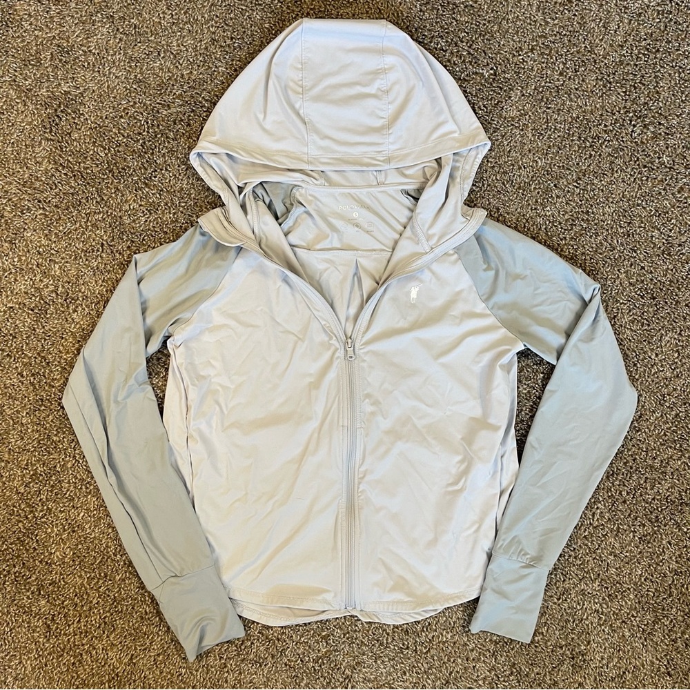 Polowalk Long Sleeve Full Zip Gray Hoodie Sz Small Athletic Stretchy Lightweight